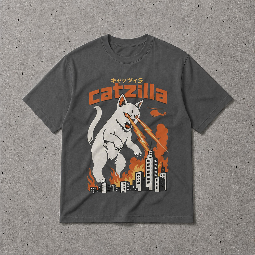 Funny Catzilla Cat Graphic T Shirt, Cat Lover Gift Charcoal
